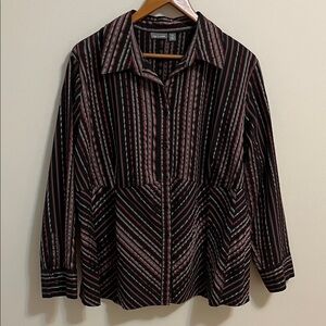 Apt. 9 Blouse Shirt Women’s Plus Size 2X Black Red Striped Button Down Casual